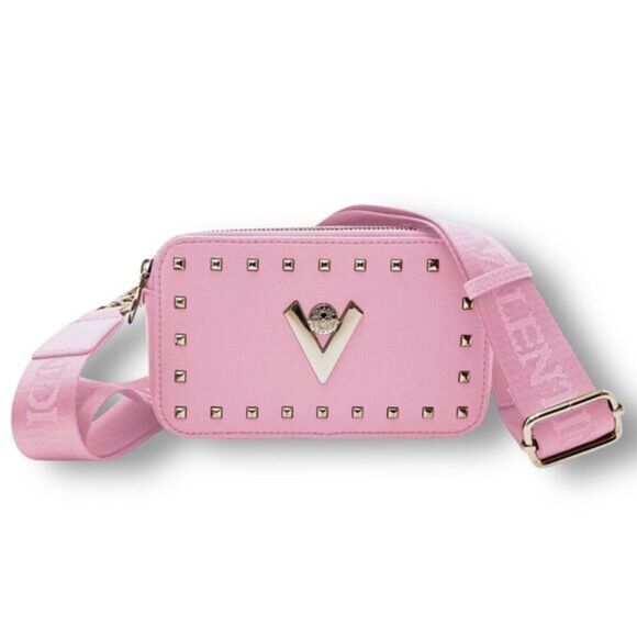 Valentino Orlandi Baby Pink Vegan Leather Studded Camera Crossbody Bag V-3003 - Picture 1 of 7